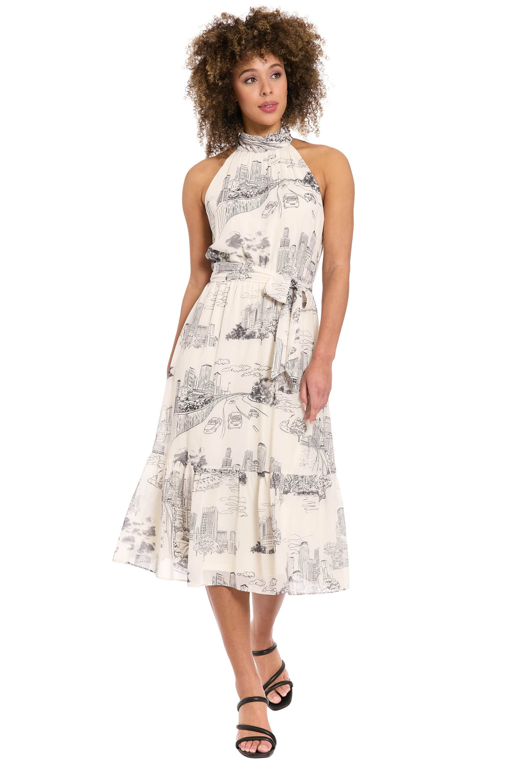 Elina Halter Ruffle Midi in Printed Toile