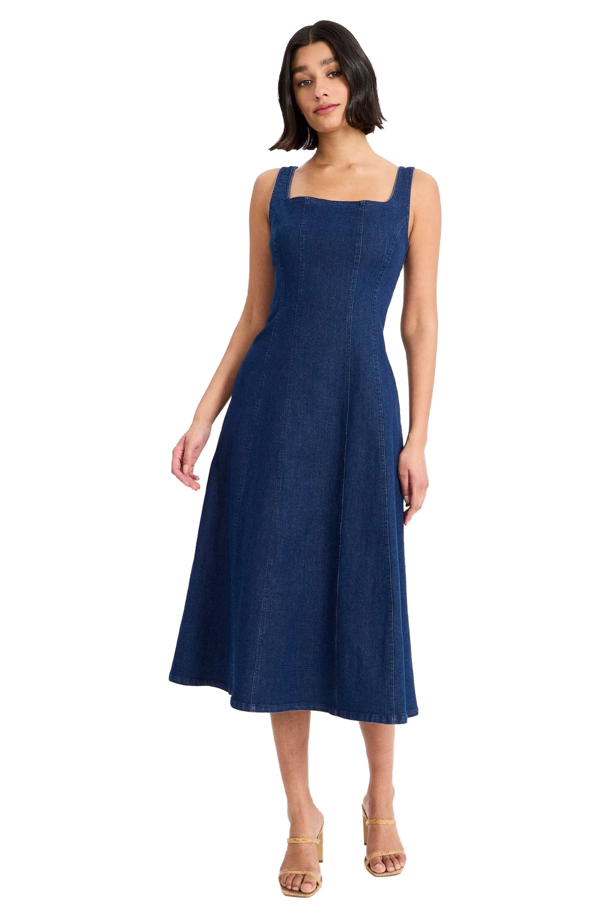 Arielle Cotton Stretch Square Neck Denim Midi