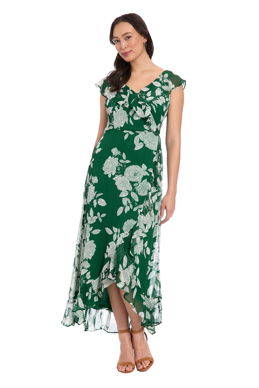 Alessandra Ruffle Faux Wrap Dress in Line Bloom