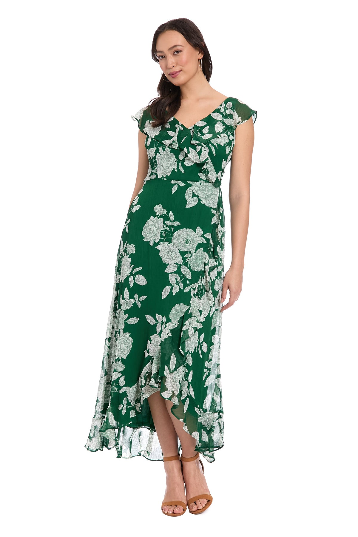 Alessandra Ruffle Faux Wrap Dress in Line Bloom