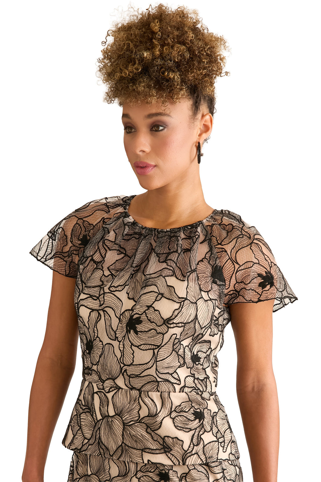 Madonna Cap Sleeve Embroidered Blouse