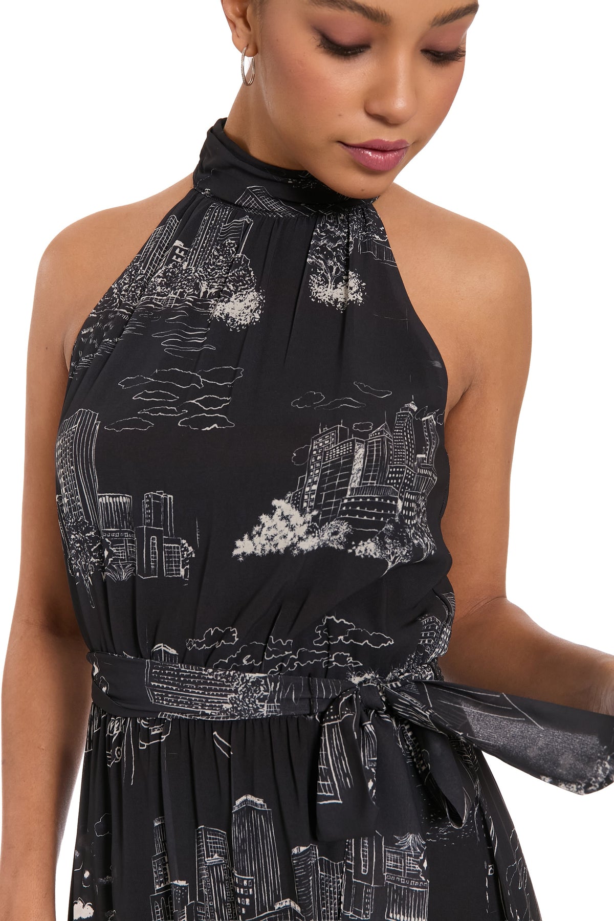 Elina Halter Ruffle Midi in Printed Toile