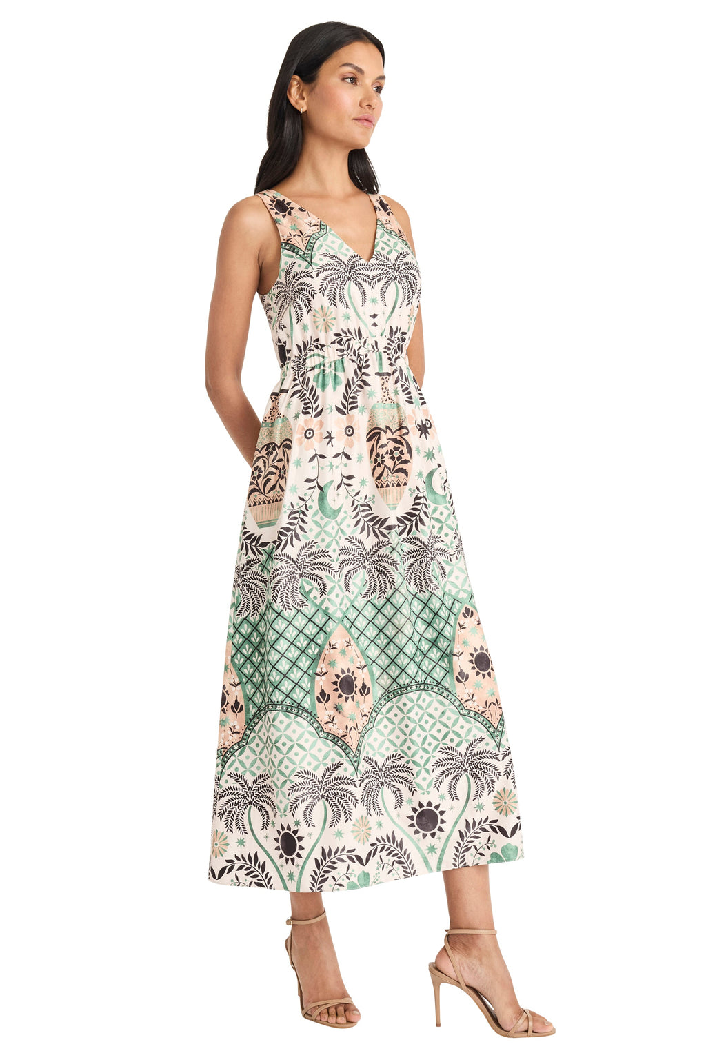 Edna Midi Fit & Flare Dress in Mirage Palms - FINAL SALE