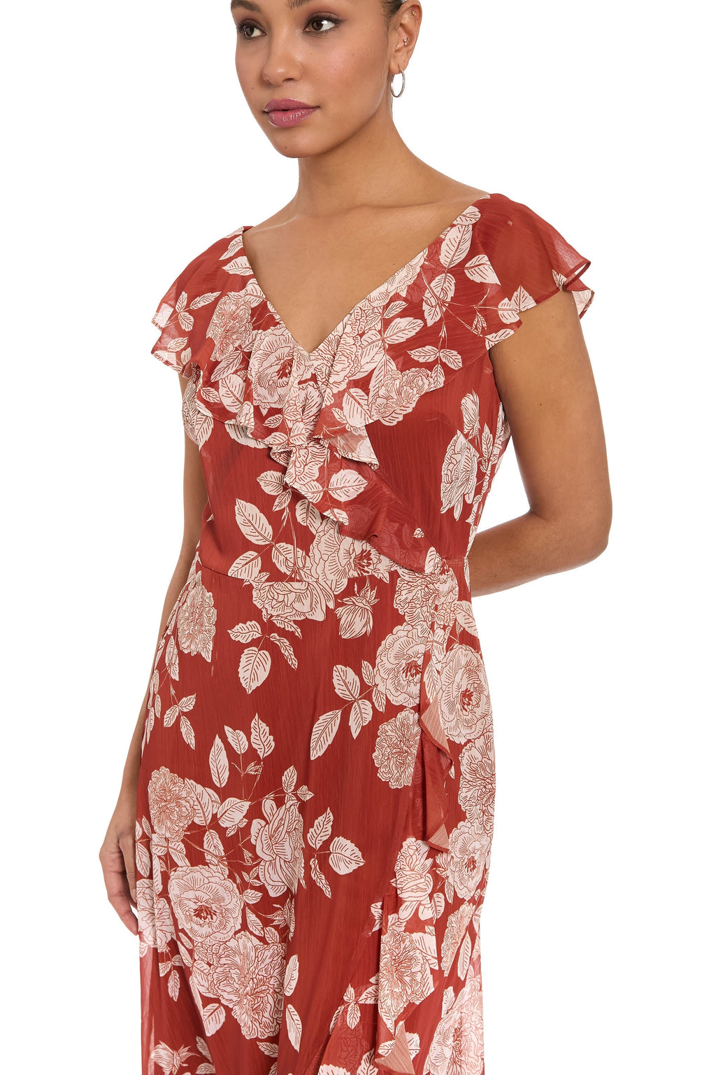 Alessandra Ruffle Faux Wrap Dress in Line Bloom