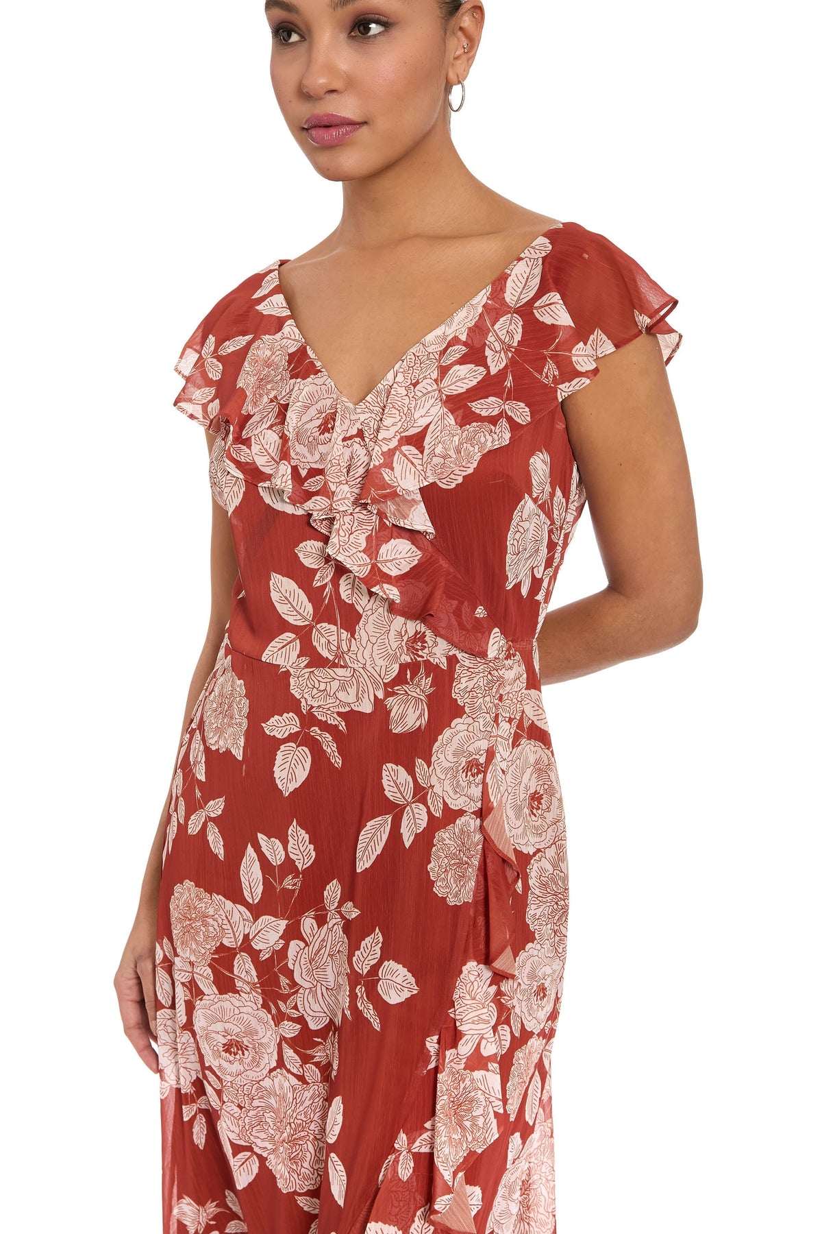 Alessandra Ruffle Faux Wrap Dress in Line Bloom