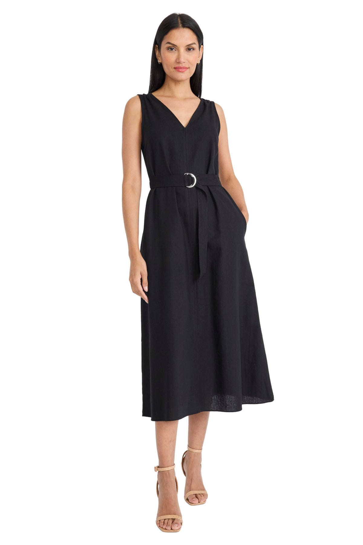 Nichole Linen V-Back Strap Midi