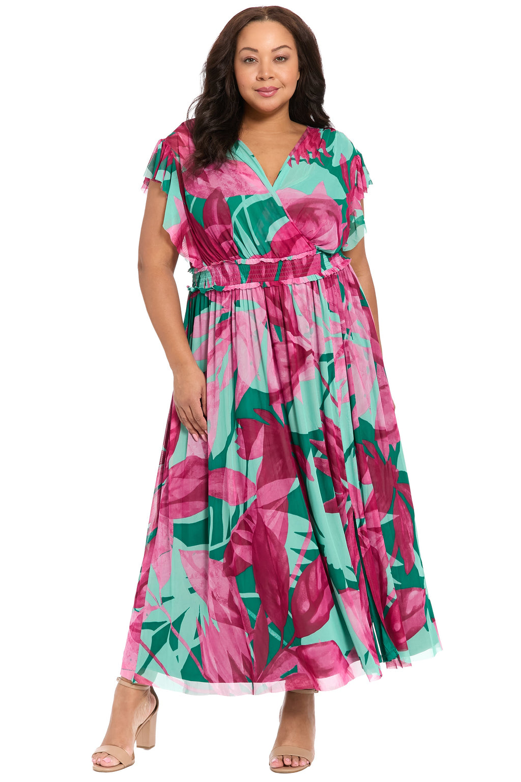 Cassiopeia Curve V-Neck Tiered Mesh Maxi - FINAL SALE