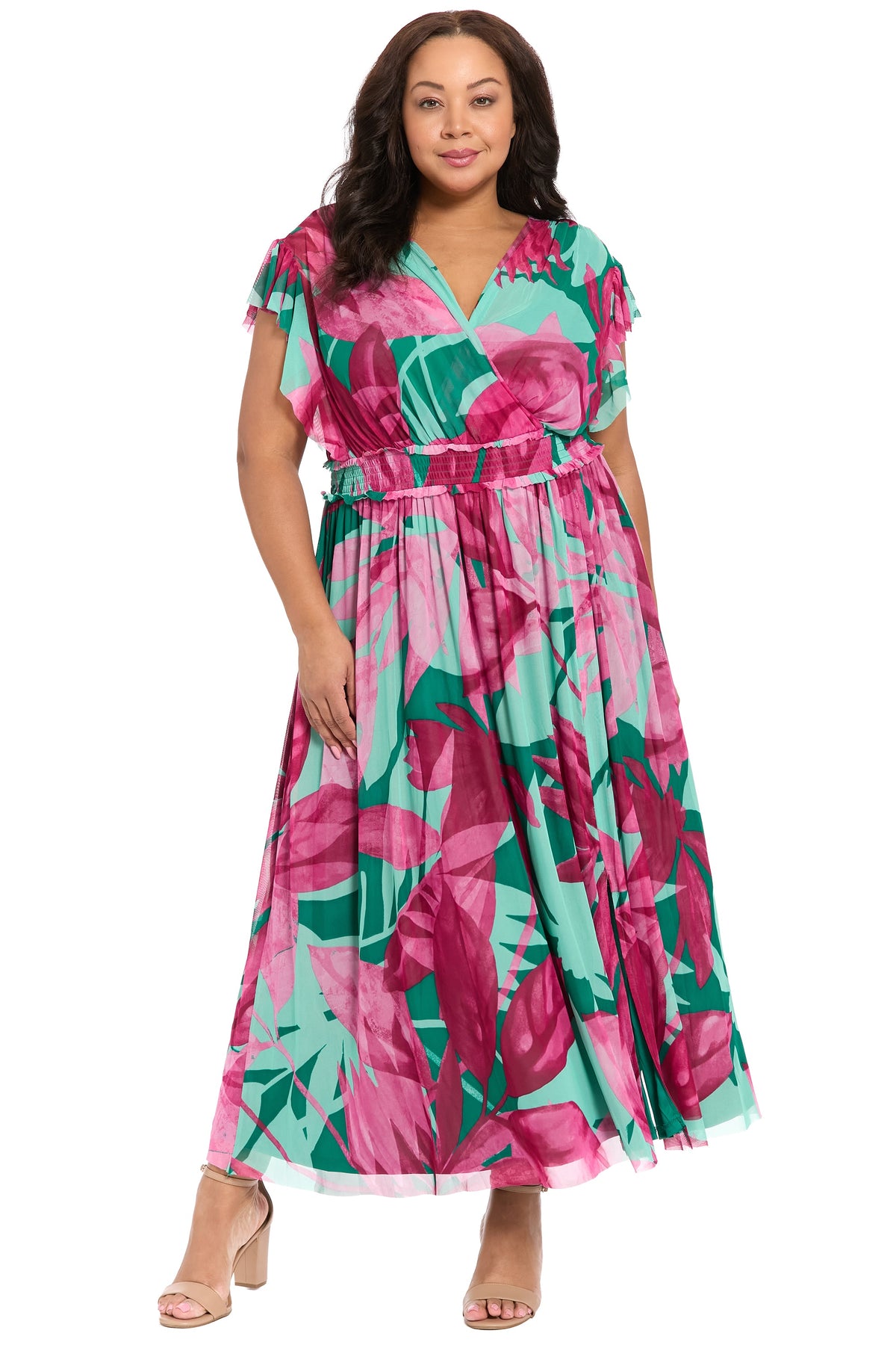 Cassiopeia Curve V-Neck Tiered Mesh Maxi - FINAL SALE
