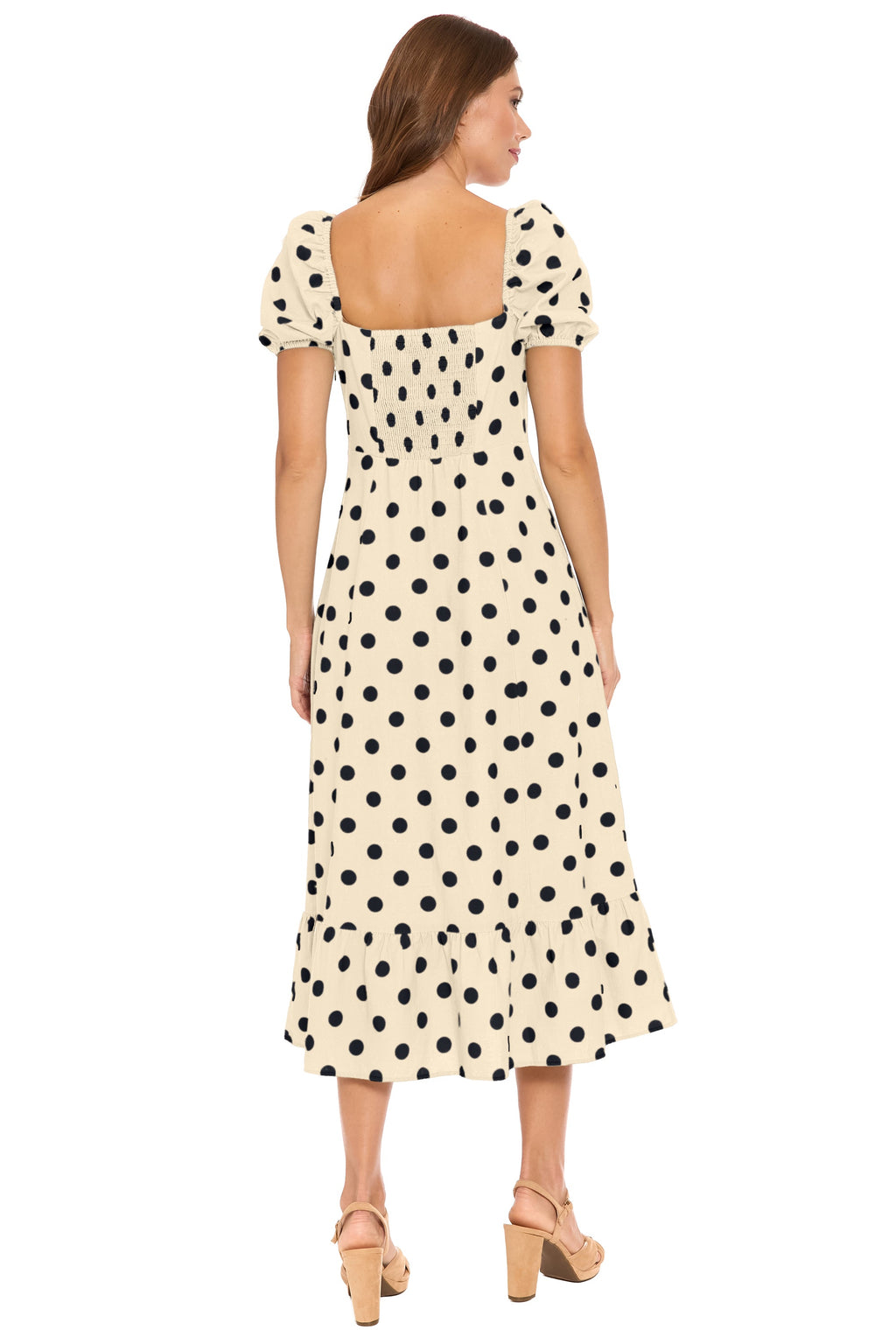 Kristin Puff Sleeve Midi in Quarter Dots