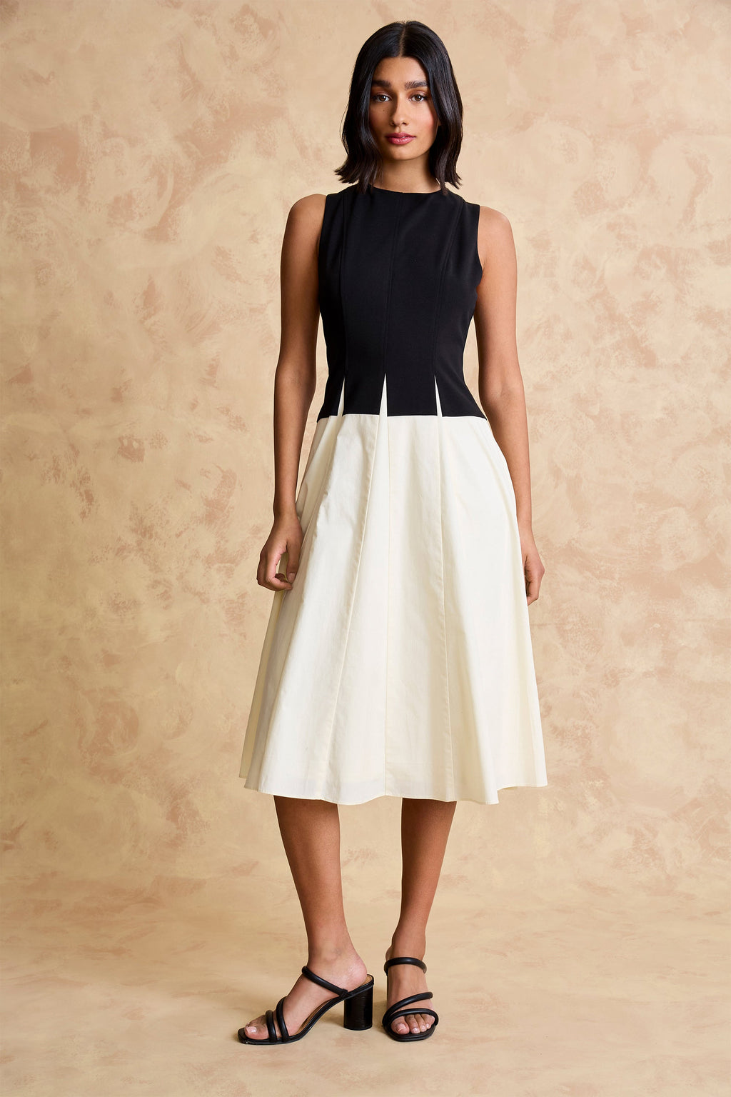 Amala Structured Sleeveless Colorblock Midi Dress