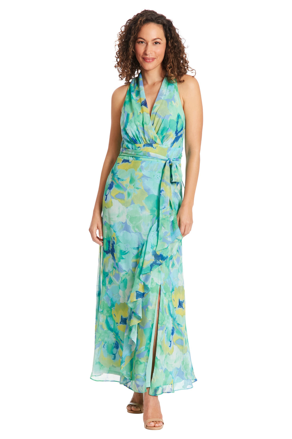 Amberlyn Curve Halter Maxi in Pansy Blast - FINAL SALE