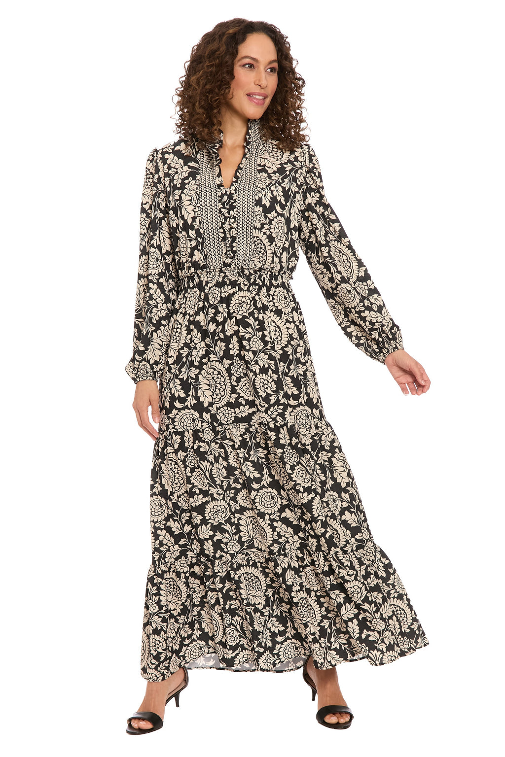 Consuela Long Sleeve Maxi in Pinecone Scroll