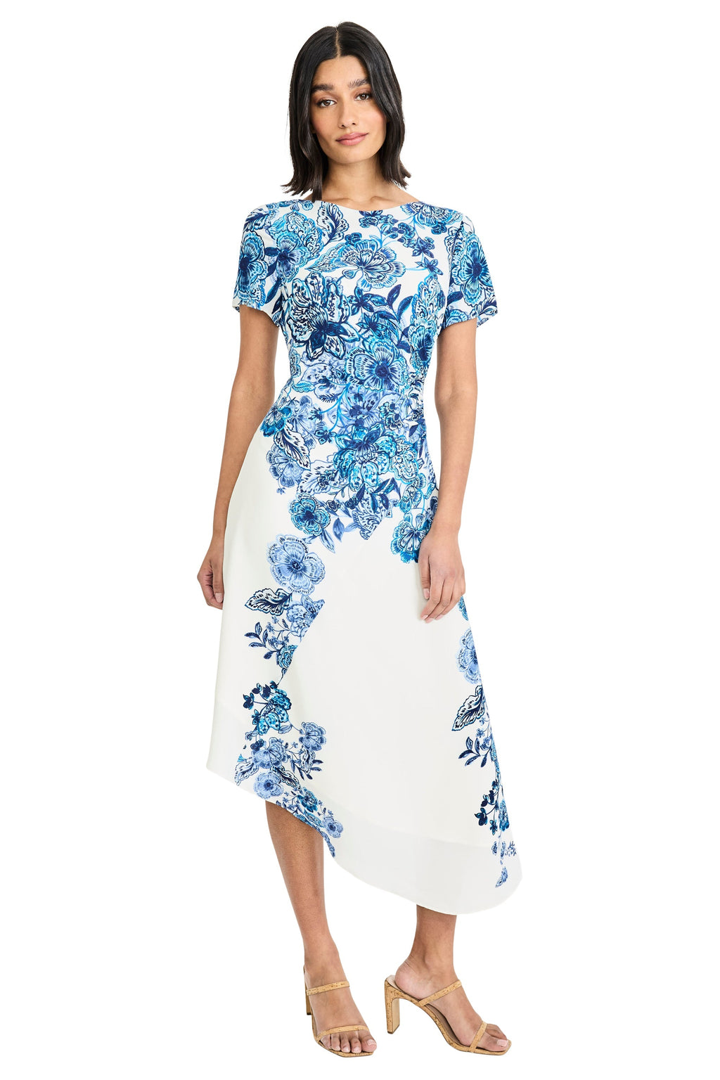 Jordana Asymmetrical Midi in Adorned Floral Georgette