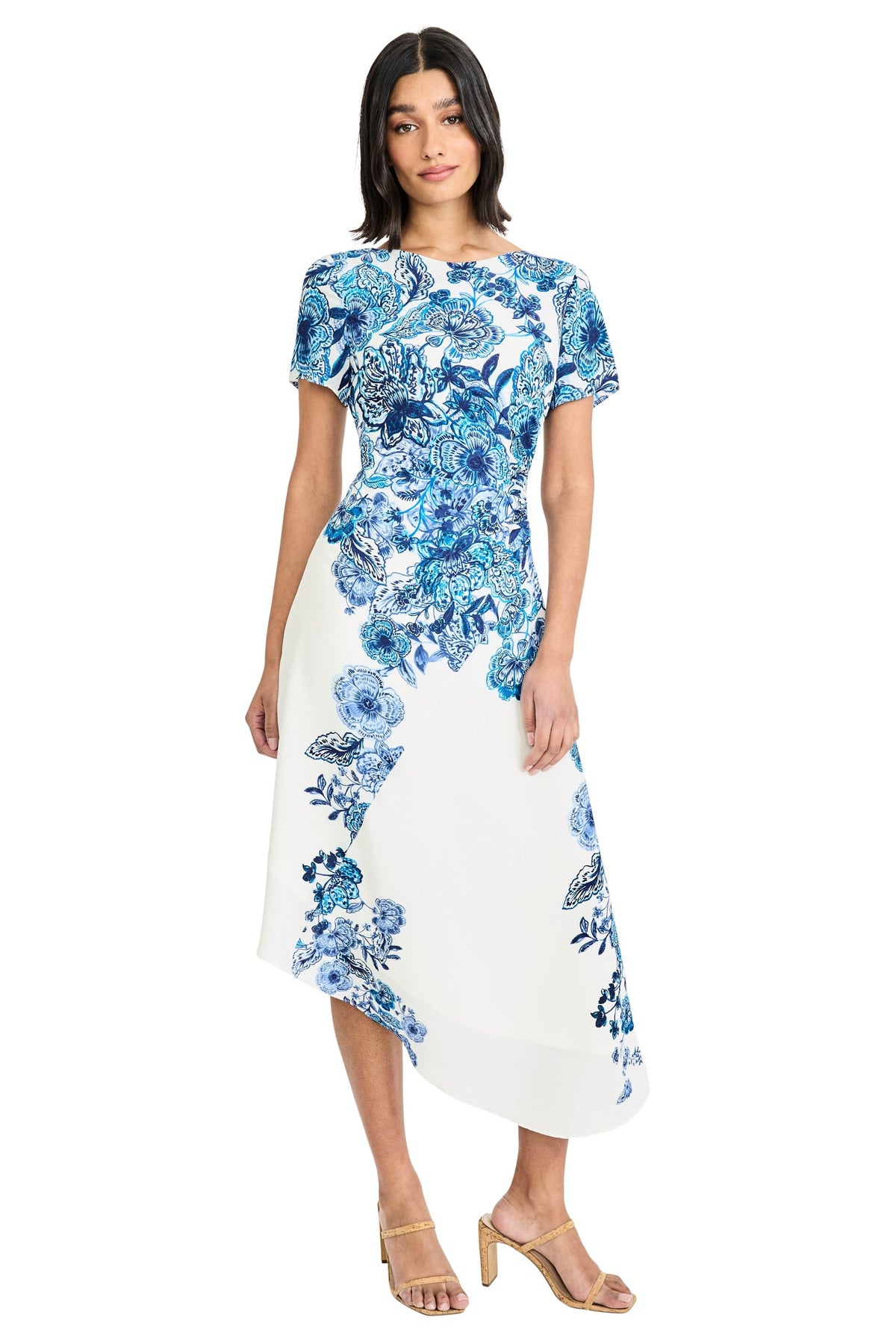 Jordana Asymmetrical Midi in Adorned Floral Georgette