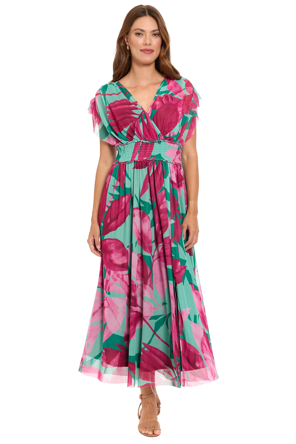 Cassiopeia Curve V-Neck Tiered Mesh Maxi - FINAL SALE