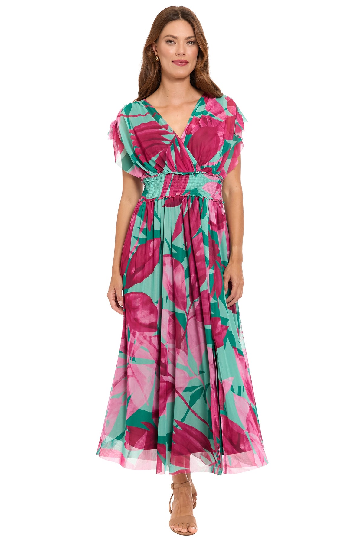Cassiopeia Curve V-Neck Tiered Mesh Maxi - FINAL SALE