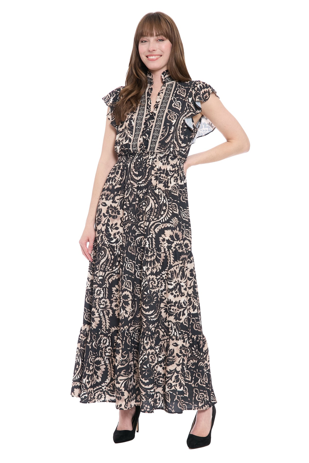 Consuela Cap Sleeve Maxi in Boho Patchwork