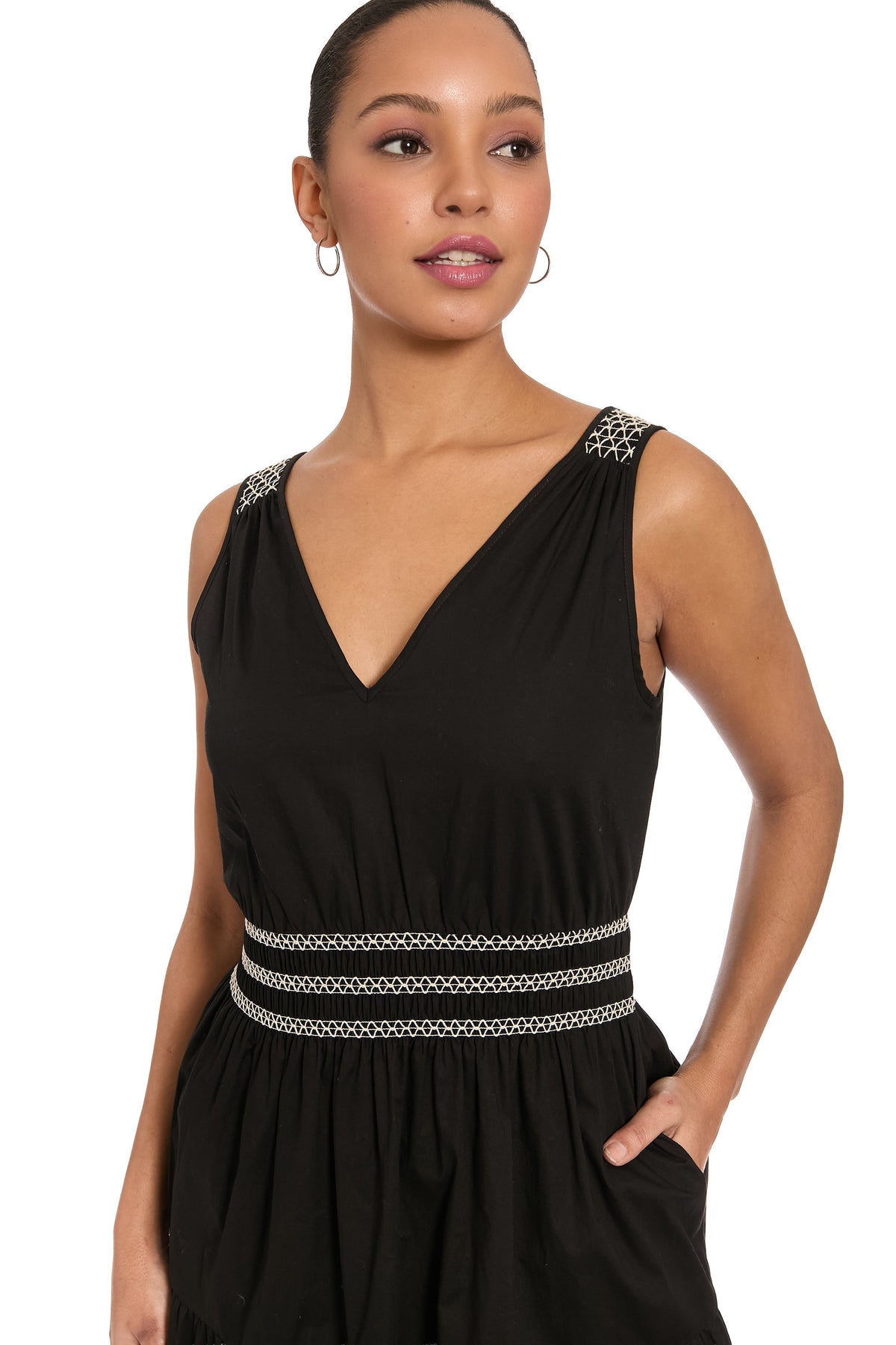 Benita Smocked-Waist Sleeveless Midi