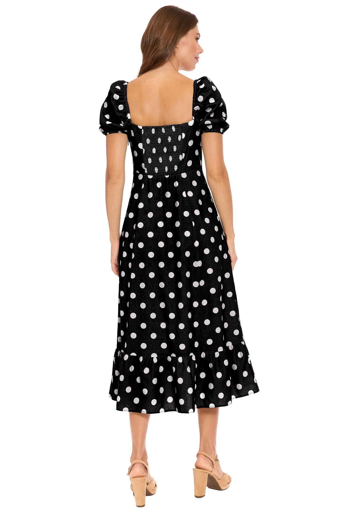 Kristin Puff Sleeve Midi in Quarter Dots