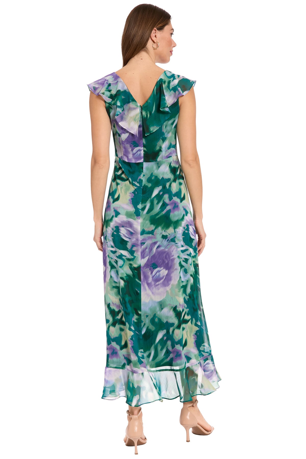 Alessandra Ruffle Faux Wrap Dress in Impressionist Floral
