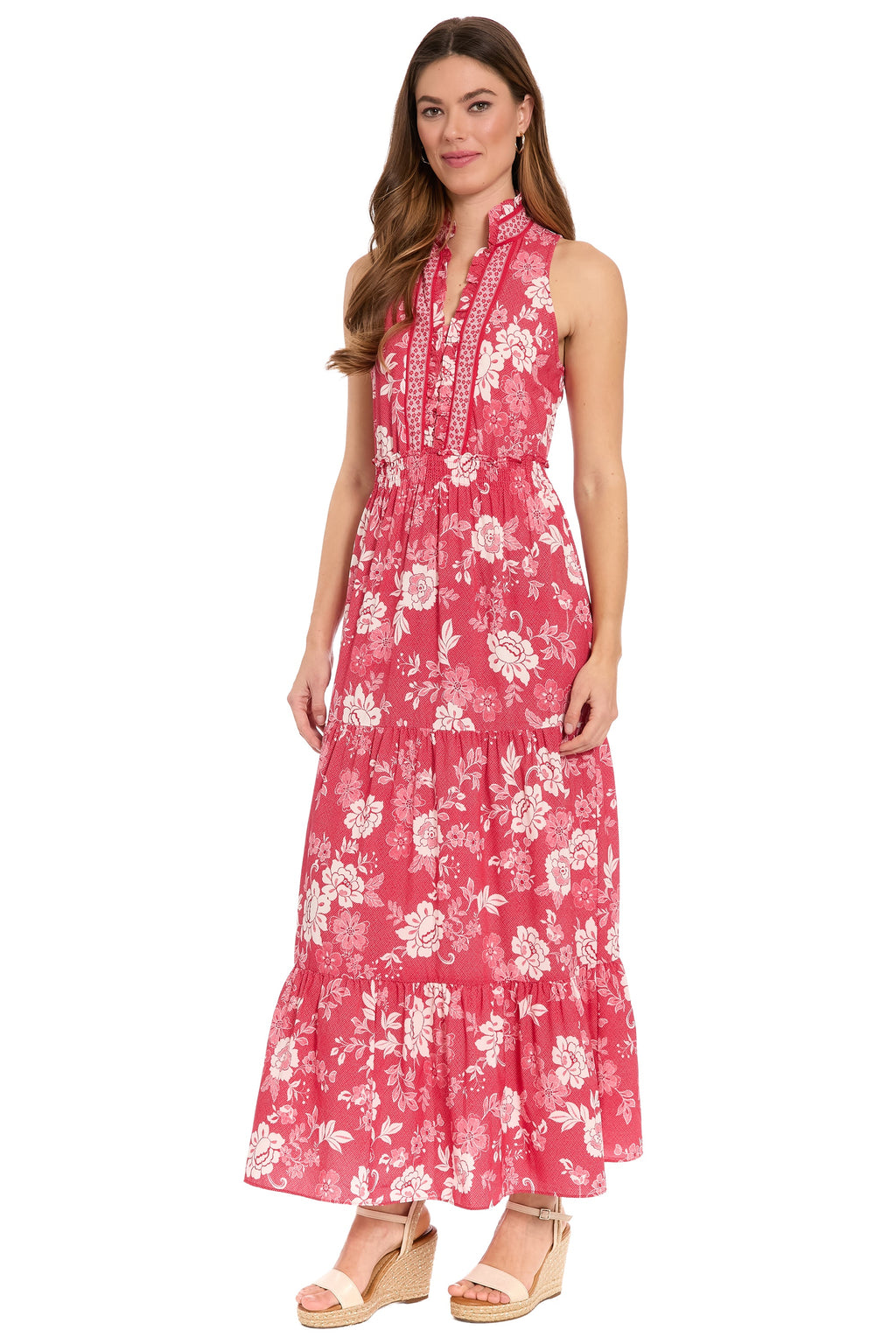 Brooke Ruffle Neck Smocked Maxi in Grid Floral - FINAL SALE