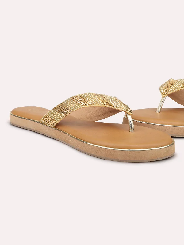 Women Gold Ethnic One Toe Flats