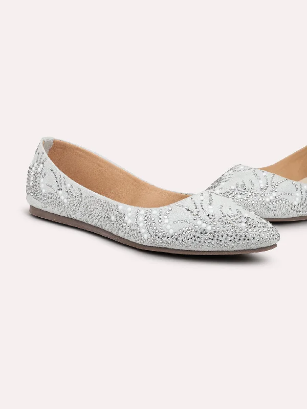 Women Grey Embellished Ballerinas Flats