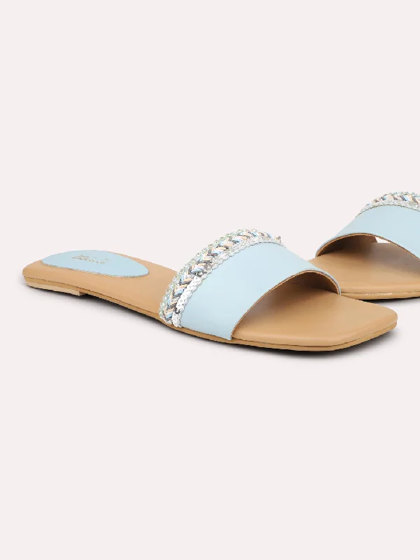 Women Blue Open Toe Flats