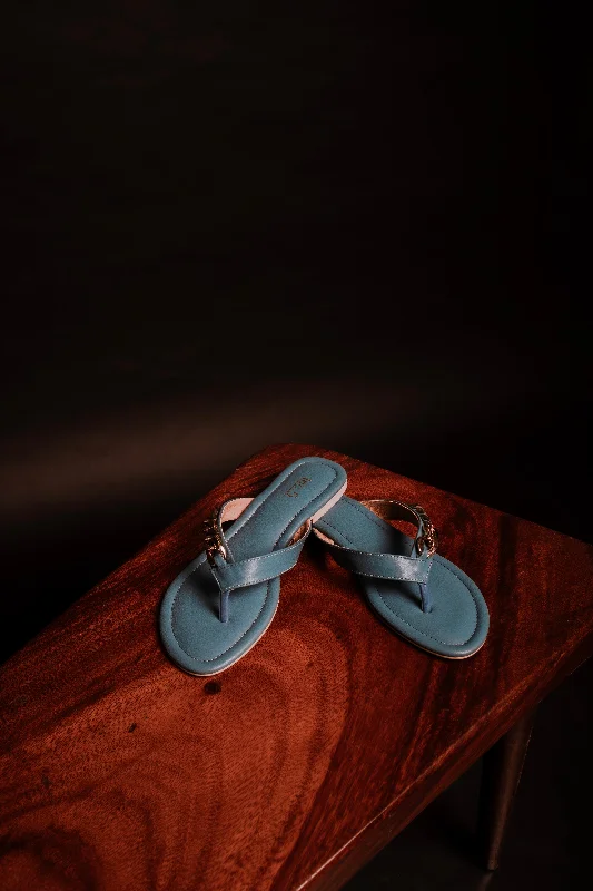 Women Blue Open Toe Flats