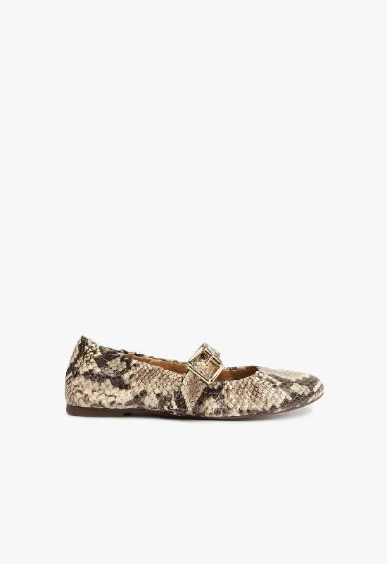 Calita Snake-Embossed Leather Flat