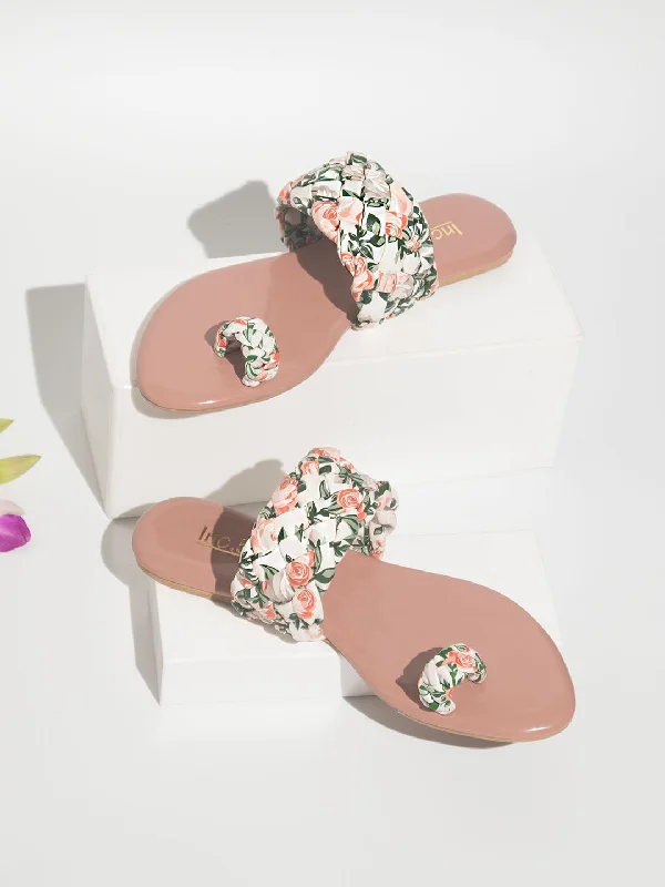 Women Peach Printed One Toe Flats