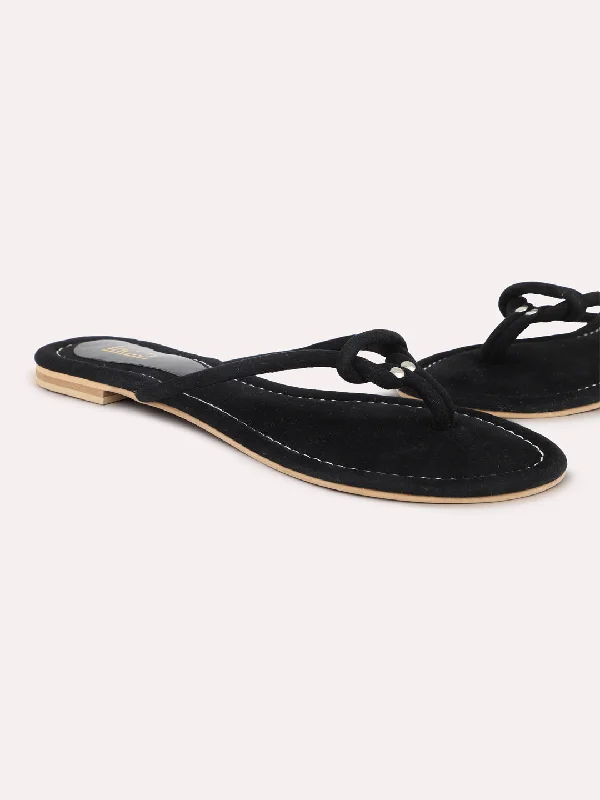 Women Black Open Toe Flats