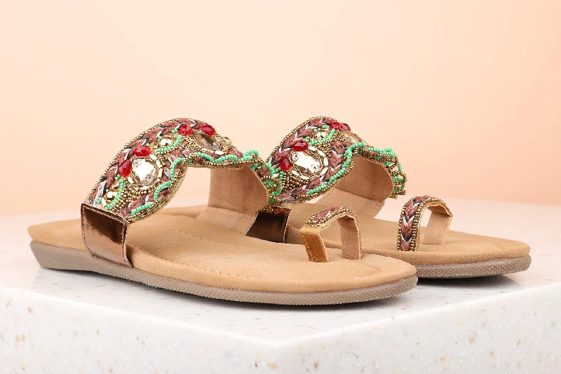 Women Green Embellished One Toe Flats