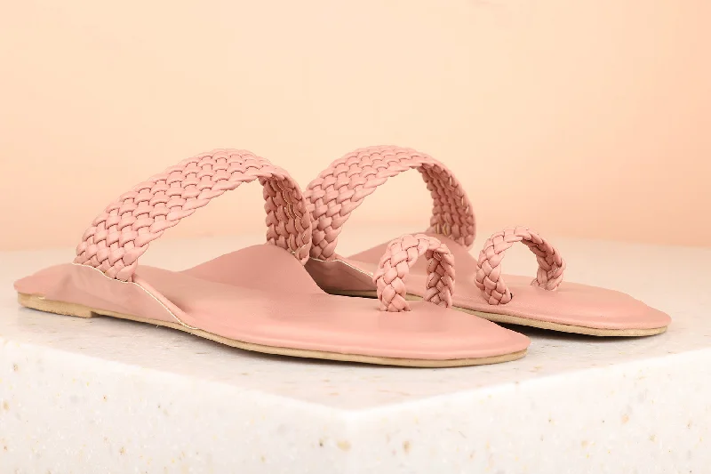 Women Peach Textured One Toe Flats