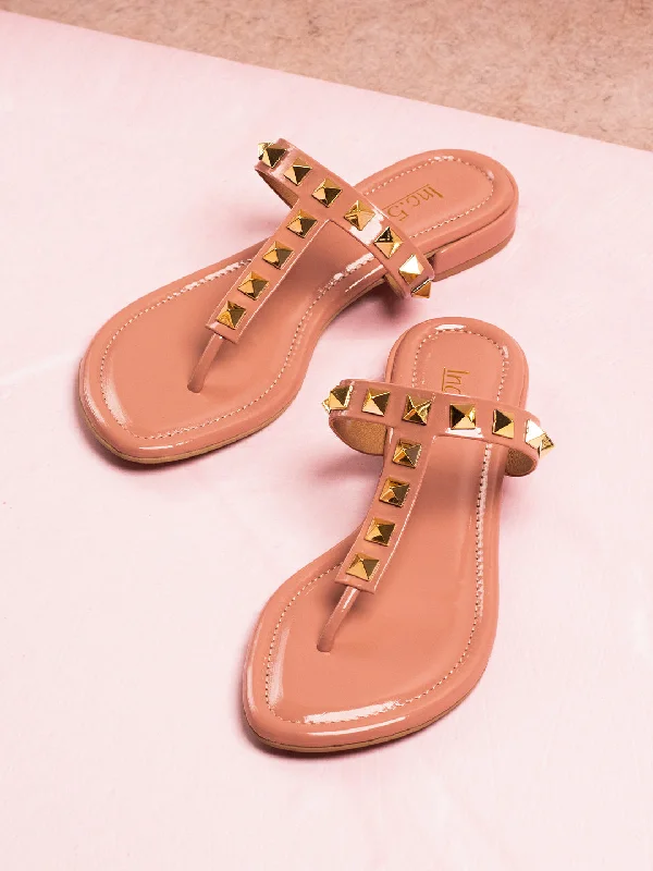 Women Peach Fran Studded Open Toe Flats