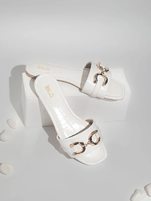 Women White Open Toe Flats