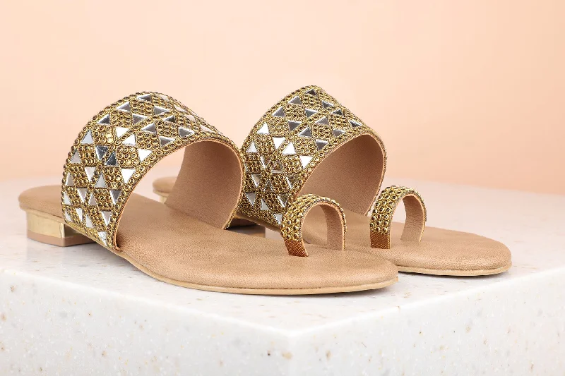 Women Antique Embellished Party One Toe Flats