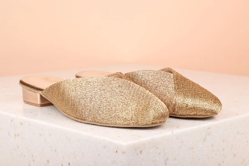 Women Rose Gold Embellished Mules Flats