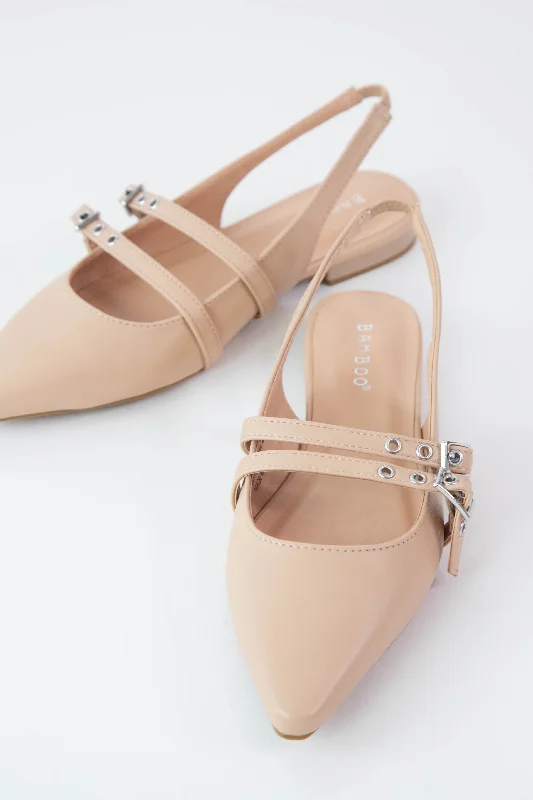 Visor Slingback Mary Jane Flat, Nude