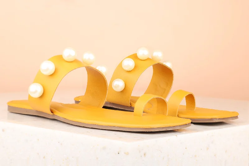 Women Mustard One Toe Flats