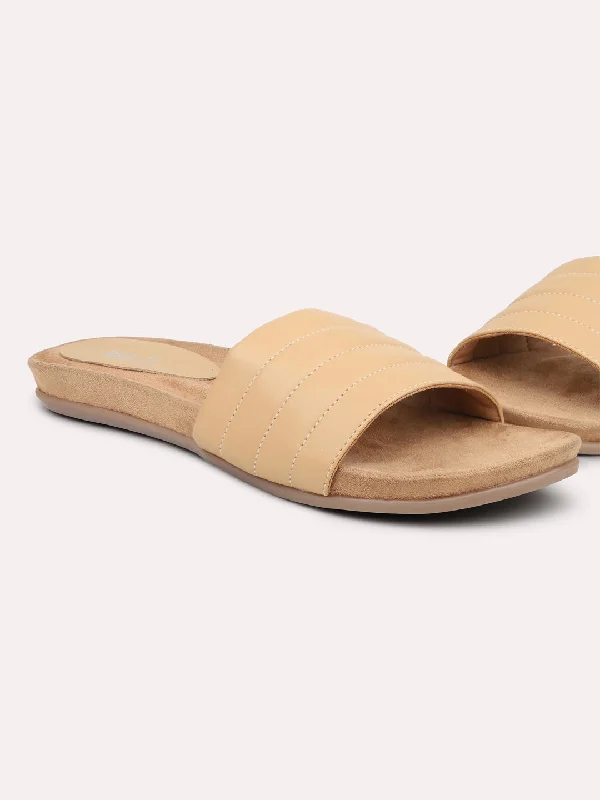 Women Beige Open Toe Flats