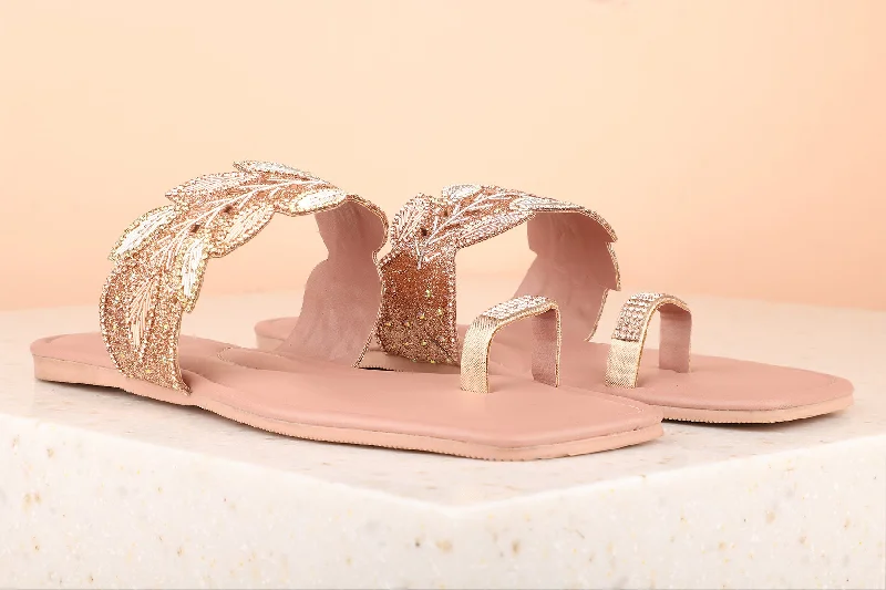 Women Peach Embellished One Toe Flats