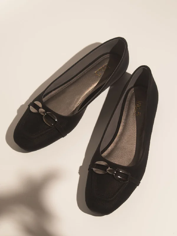 Women Black Buckled Ballerinas Flats