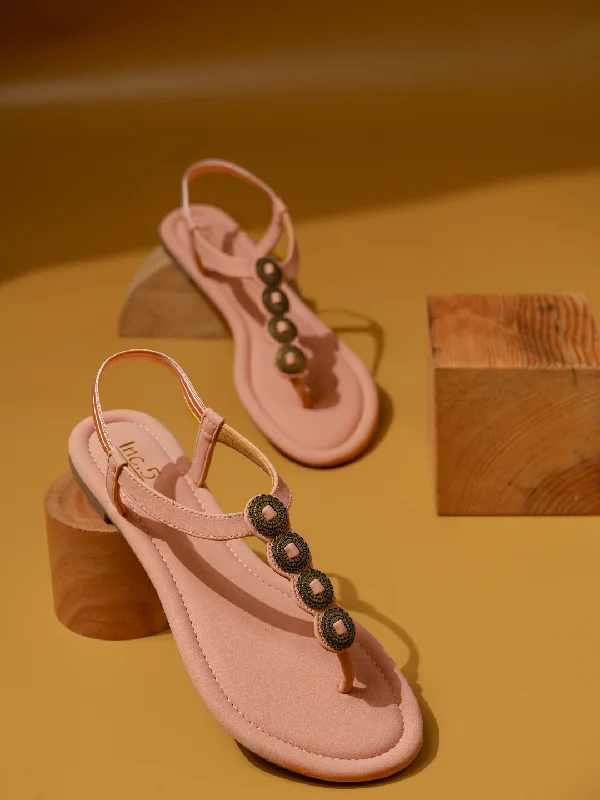 Women Peach Open Toe Flats