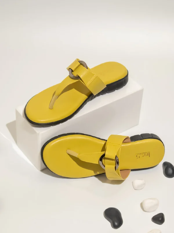 Women Yellow Open Toe Flats