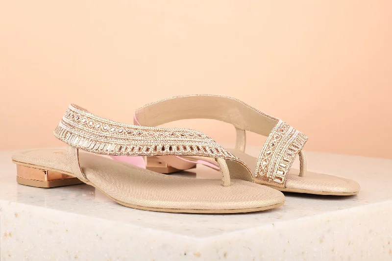 Women Rose Gold Embellished One Toe Flats