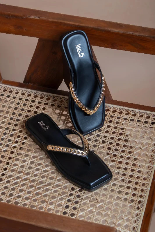 Women Black Embellished Open Toe Flats