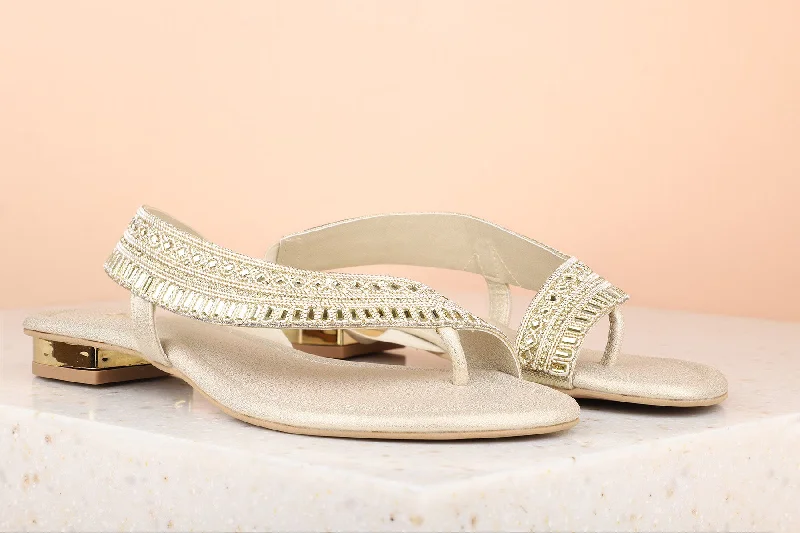 Women Gold Embellished One Toe Flats