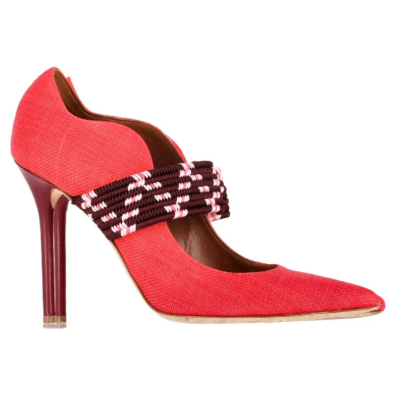 Malone Souliers Mannie Pointed-Toe Pumps in Red Raffia