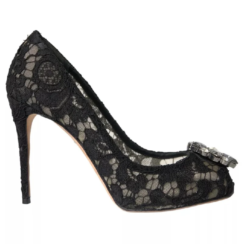 Dolce & Gabbana  Taormina Lace Crystal Heel Pumps Women's Shoes (Pre-Owned)